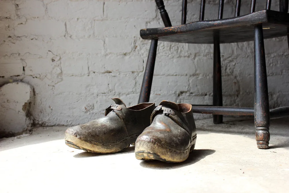 A Charming Pair of 19thC Wooden & Leather Pitt Lancashire Clogs