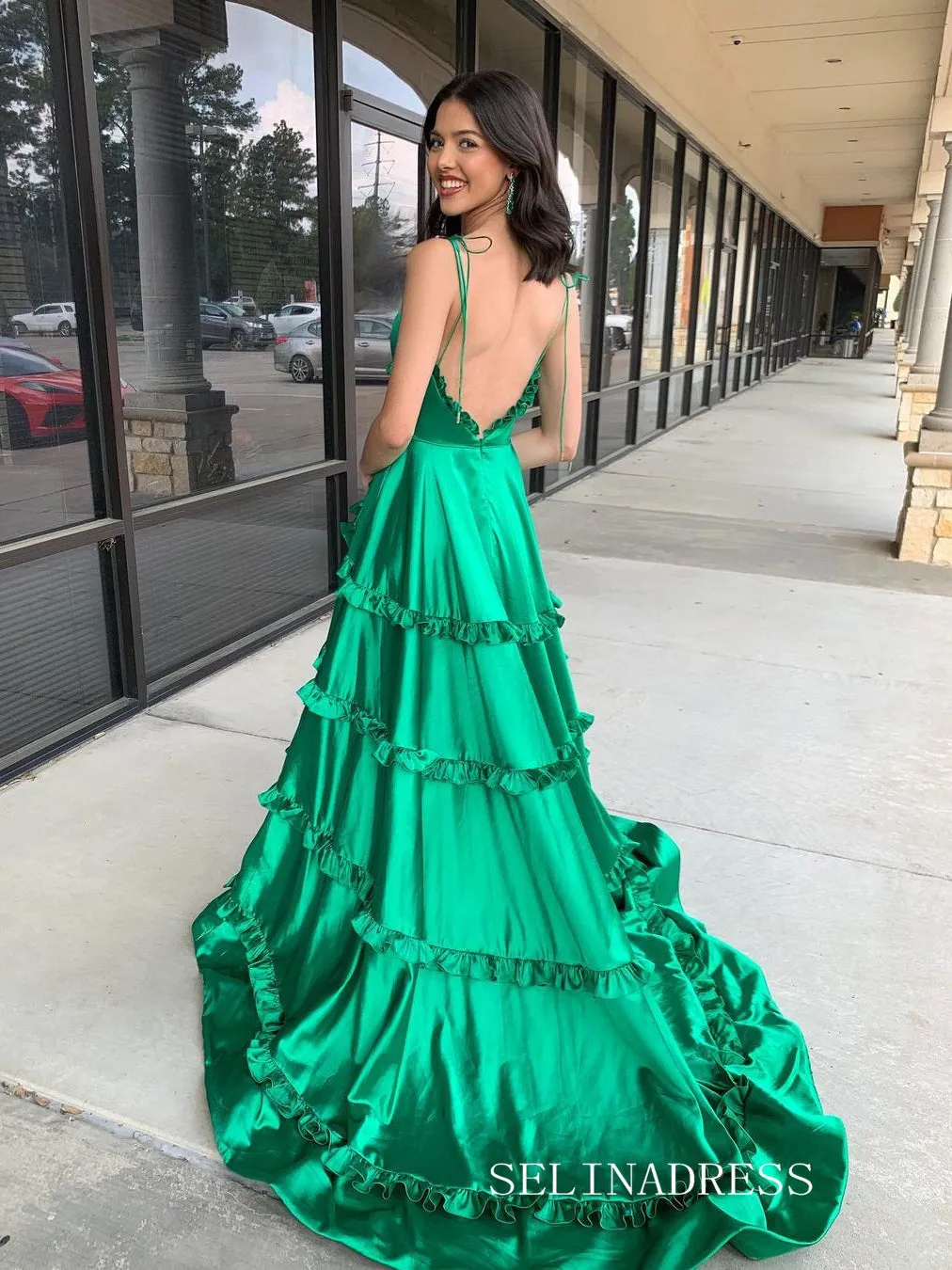 A-line Spaghetti Straps Green Long Prom Dresses Cheap Evening Dress sew1003