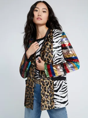 ALICE   OLIVIA - Kylie Sequin Shawl Collar Jacket Black/Multi