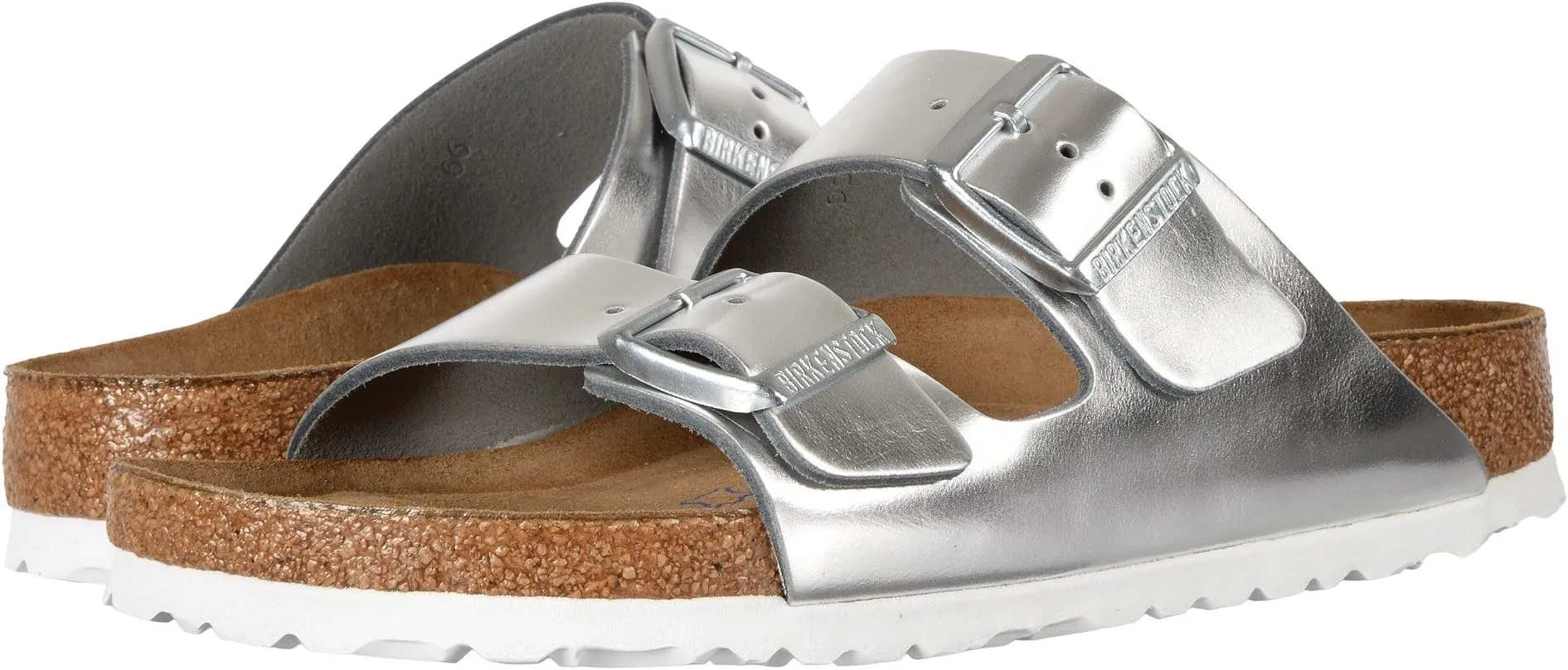 Arizona Soft Footbed Flat Sandals - Metallic Leather Birkenstock, Metallic Silver Leather 1