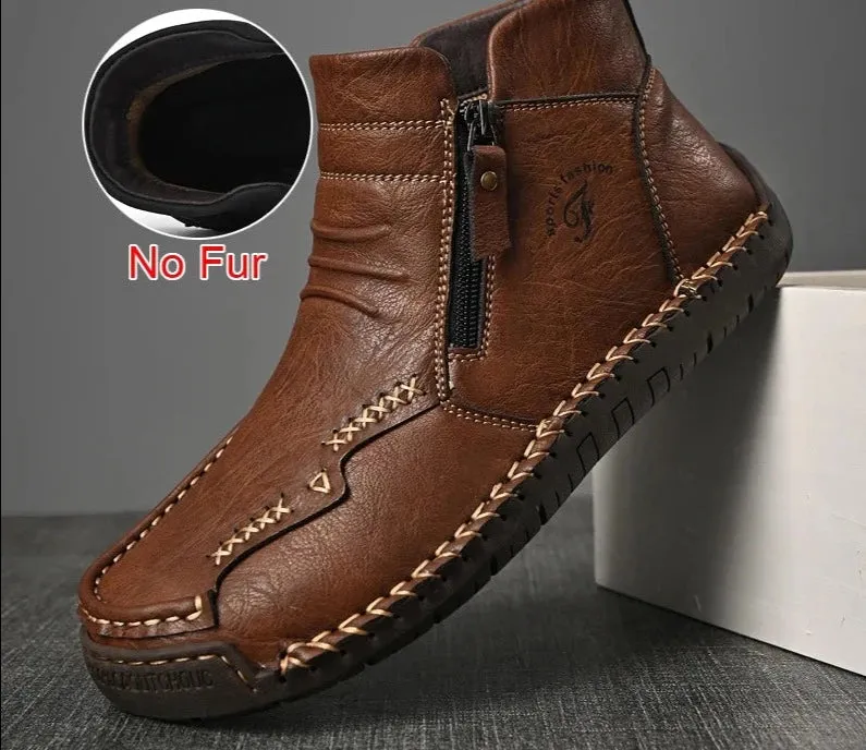 Autumn Winter Fur Ankle Boots Casual Mens Shoes Warm Plush Handmade Microfiber Leather Waterproof Boots For Men