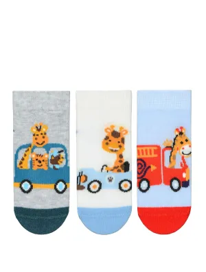 Baby Boy Ankle Socks Safari 3Pk (0-12mths)