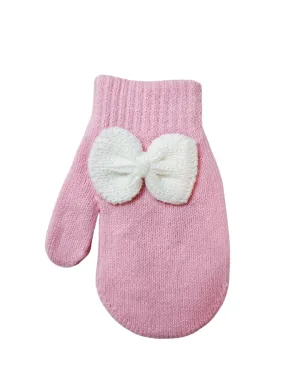 Baby Girl Mittens with Bow Pink