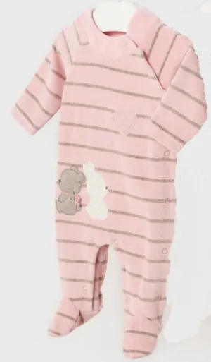 Baby Pink Stripe Girl's Velour Footed Romper - Select Size