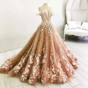 Beautiful Off-the-shoulder Pink Lace Long Prom Dress Gorgeous Floral Evening Gowns SED014