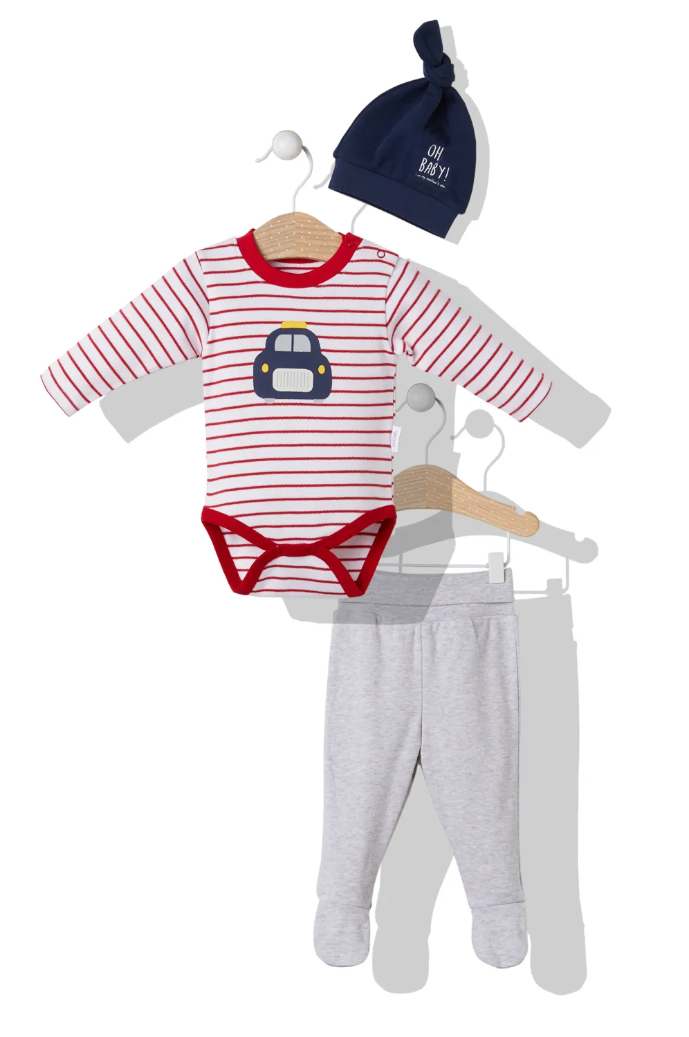 Bebetto Bodysuit, Leggings and Hat Set Car 3-Piece (0-9mths)