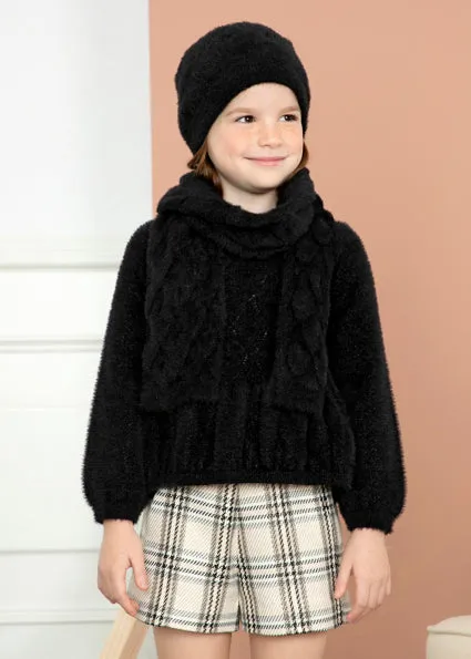 Black Shiny Openwork Faux Fur Girl's Sweater - Select Size