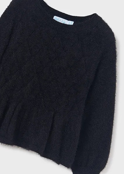 Black Shiny Openwork Faux Fur Girl's Sweater - Select Size