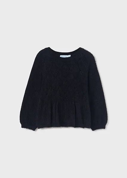 Black Shiny Openwork Faux Fur Girl's Sweater - Select Size