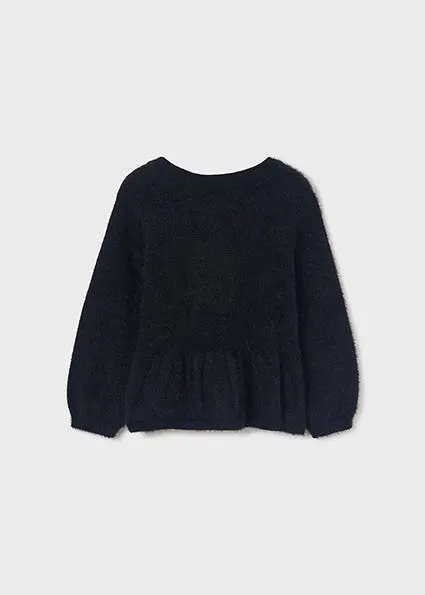 Black Shiny Openwork Faux Fur Girl's Sweater - Select Size