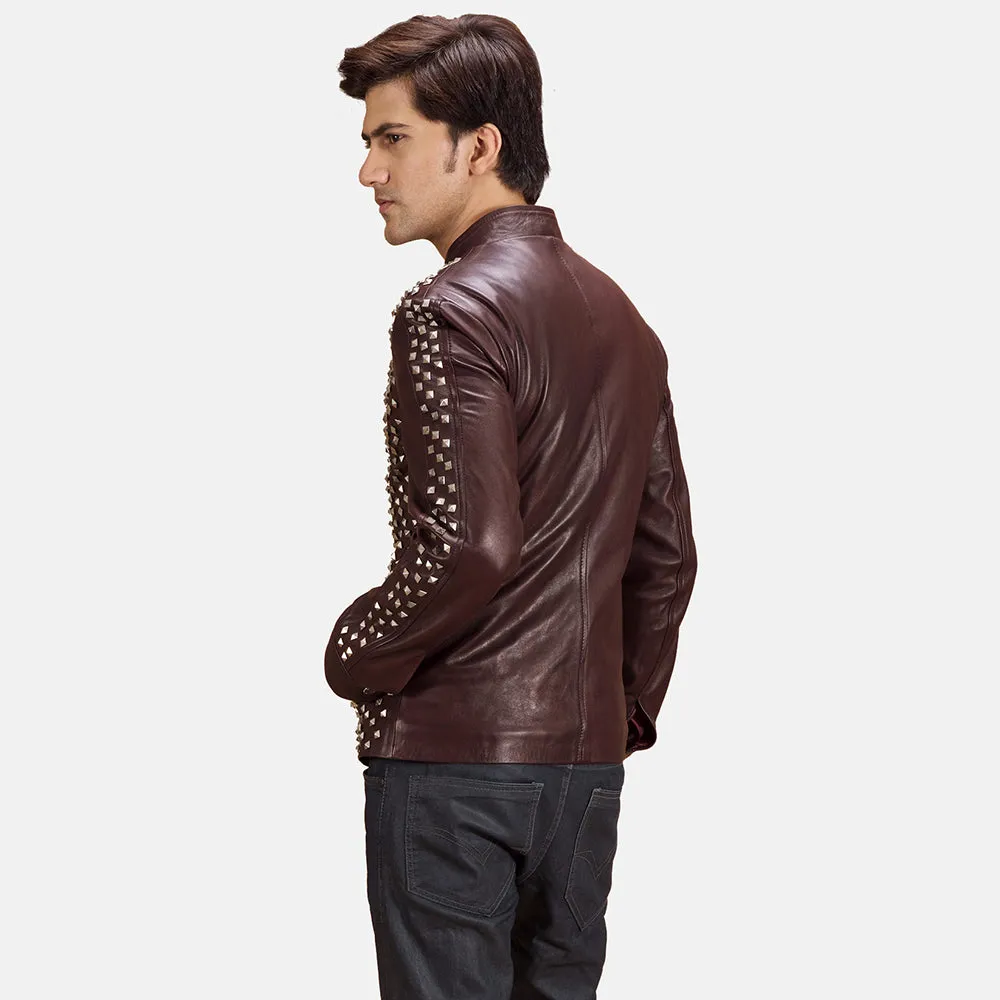 Blix Bono Maroon Leather Biker Jacket For Men's