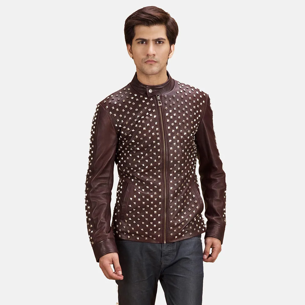 Blix Bono Maroon Leather Biker Jacket For Men's