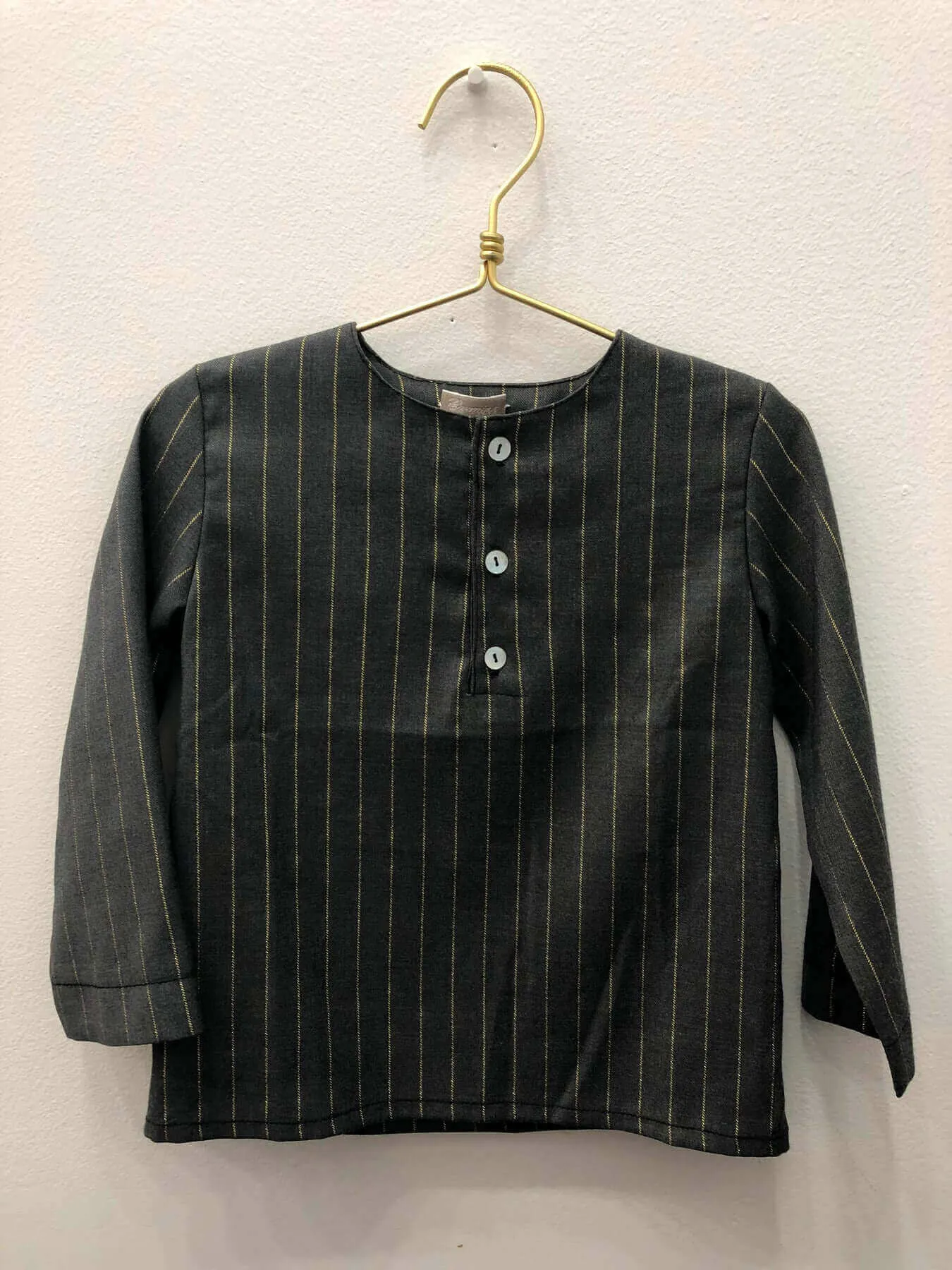 Boys Long Sleeve Grey and Gold Pinstripe Shirt