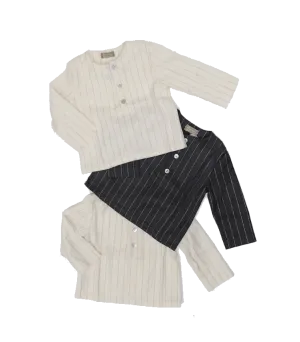 Boys Long Sleeve Grey and Gold Pinstripe Shirt