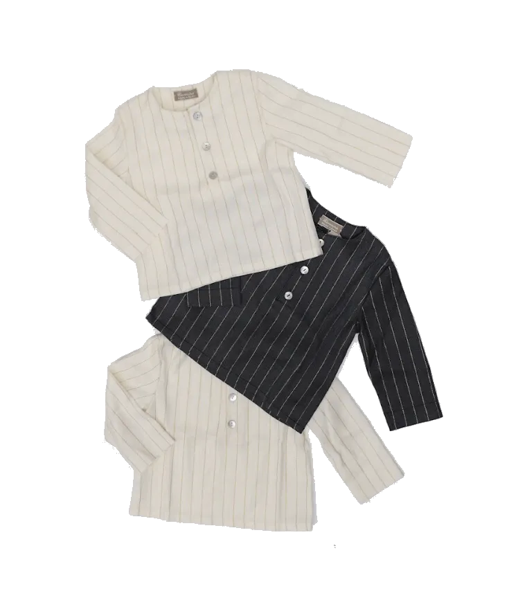 Boys Long Sleeve Grey and Gold Pinstripe Shirt