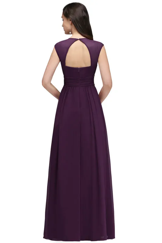 Chic V-Neck Ruffle Chiffon Aline Evening Dress with Chains Sleeveless Empire Bridesmaid Dress