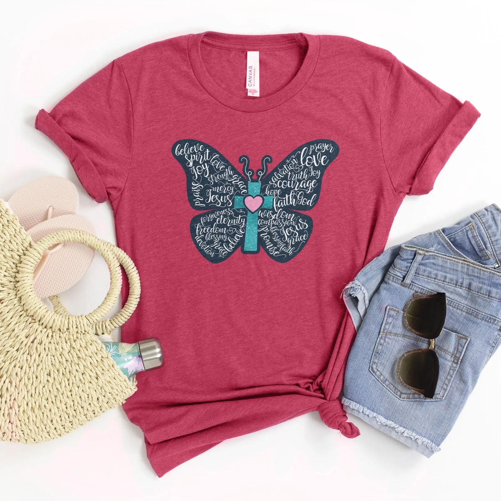 Christian Butterfly Tee Shirts For Women - Christian Shirts for Women - Religious Tee Shirts