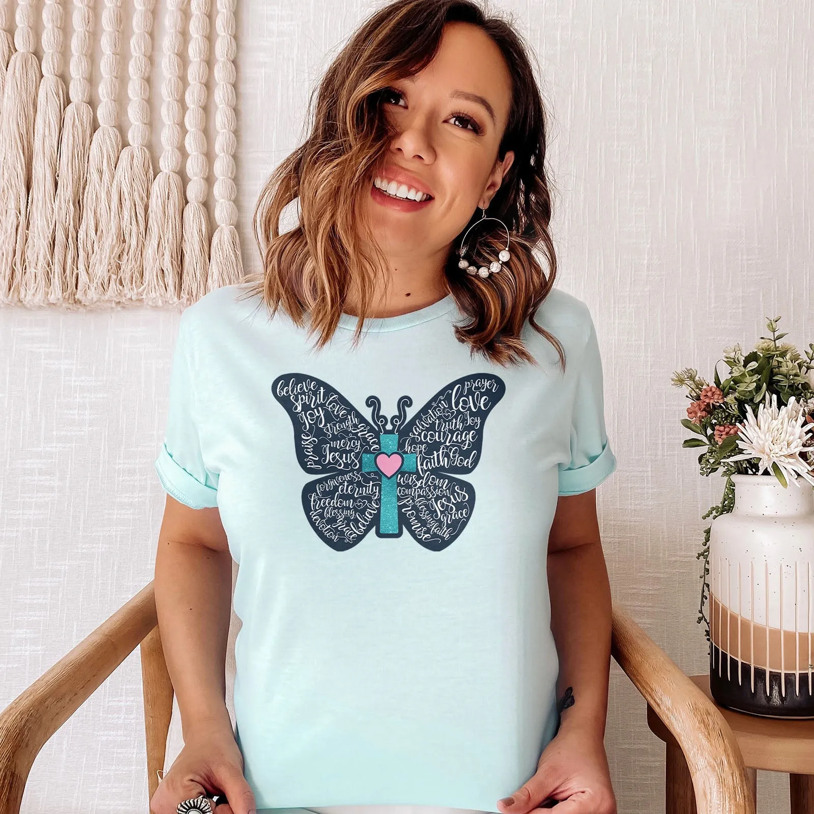 Christian Butterfly Tee Shirts For Women - Christian Shirts for Women - Religious Tee Shirts