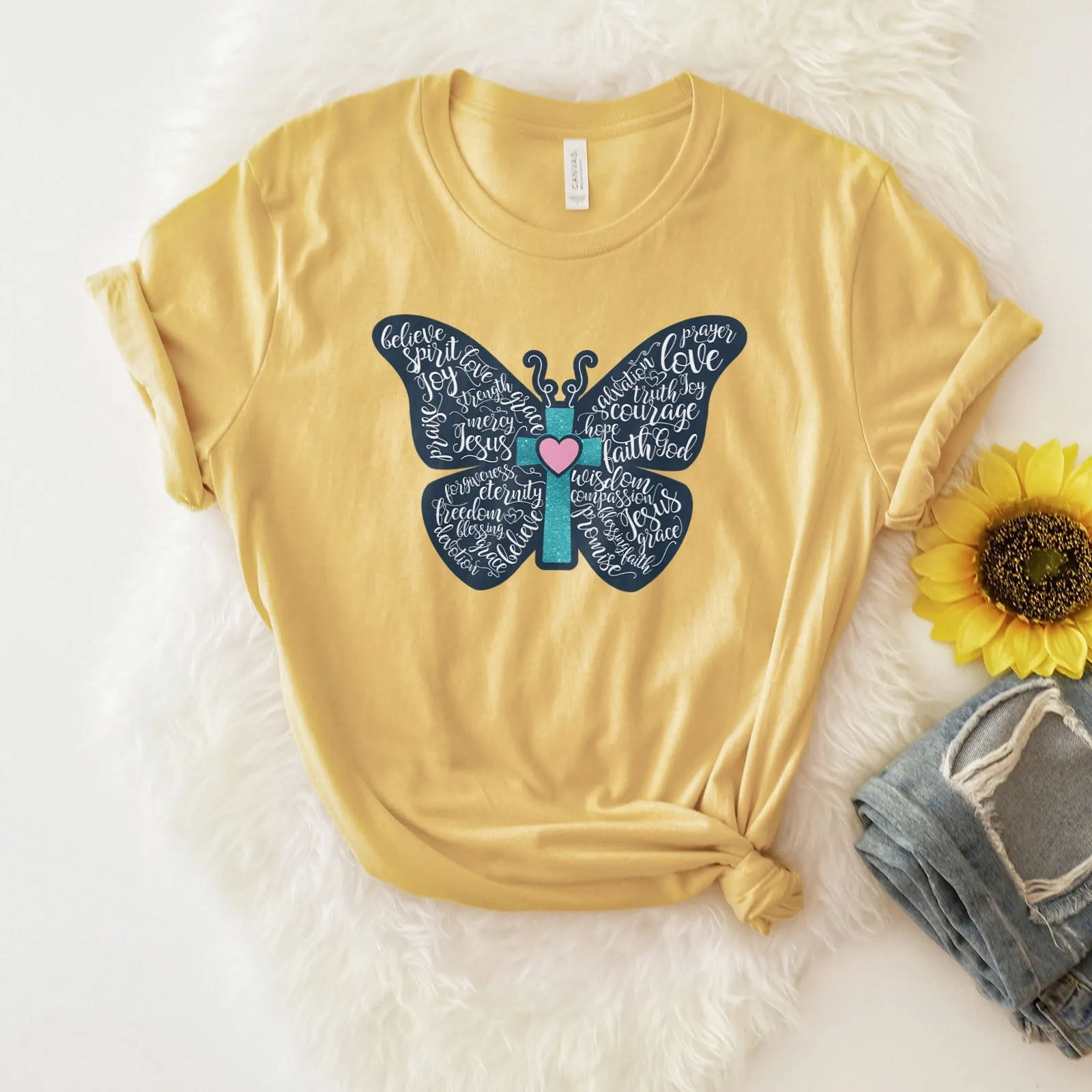 Christian Butterfly Tee Shirts For Women - Christian Shirts for Women - Religious Tee Shirts