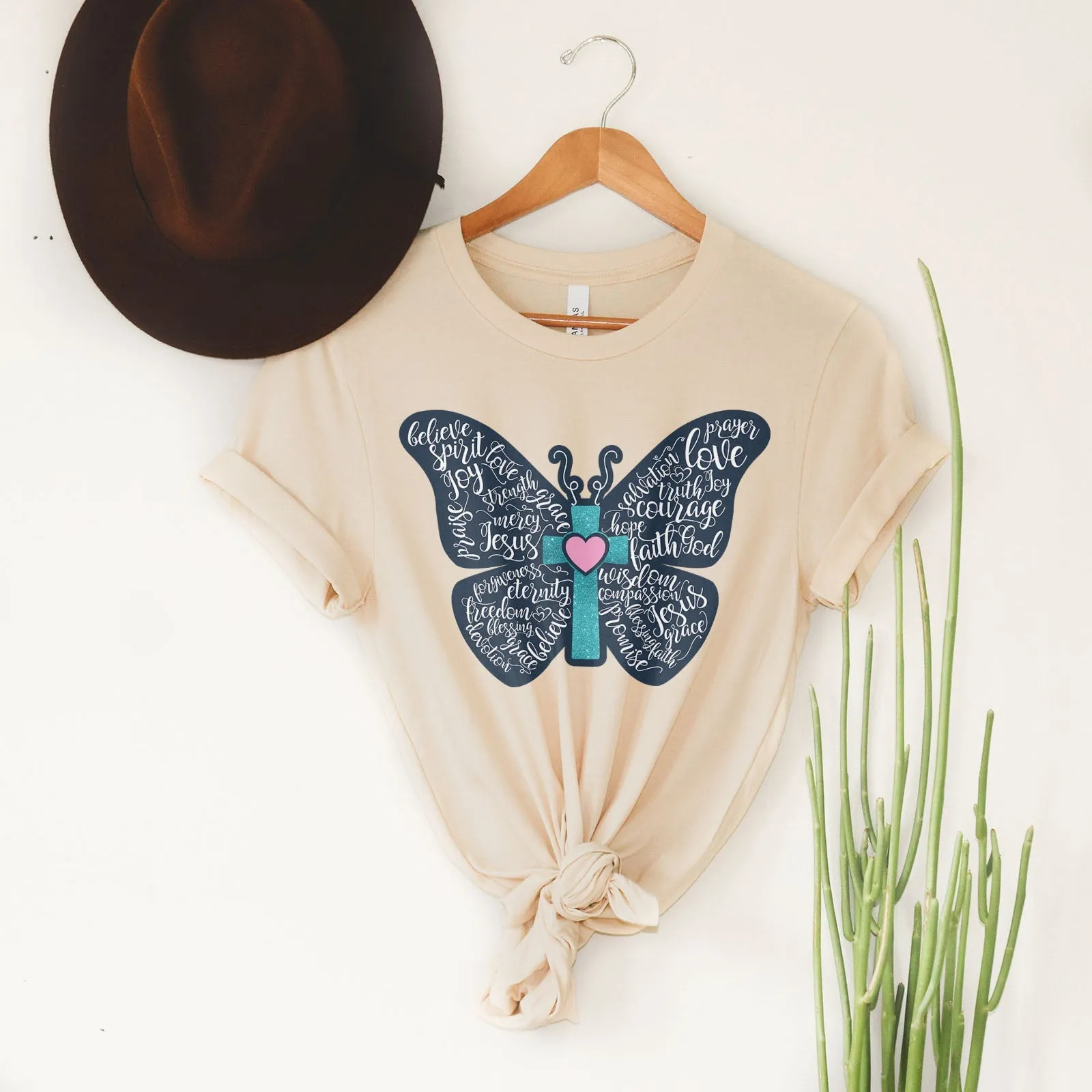 Christian Butterfly Tee Shirts For Women - Christian Shirts for Women - Religious Tee Shirts