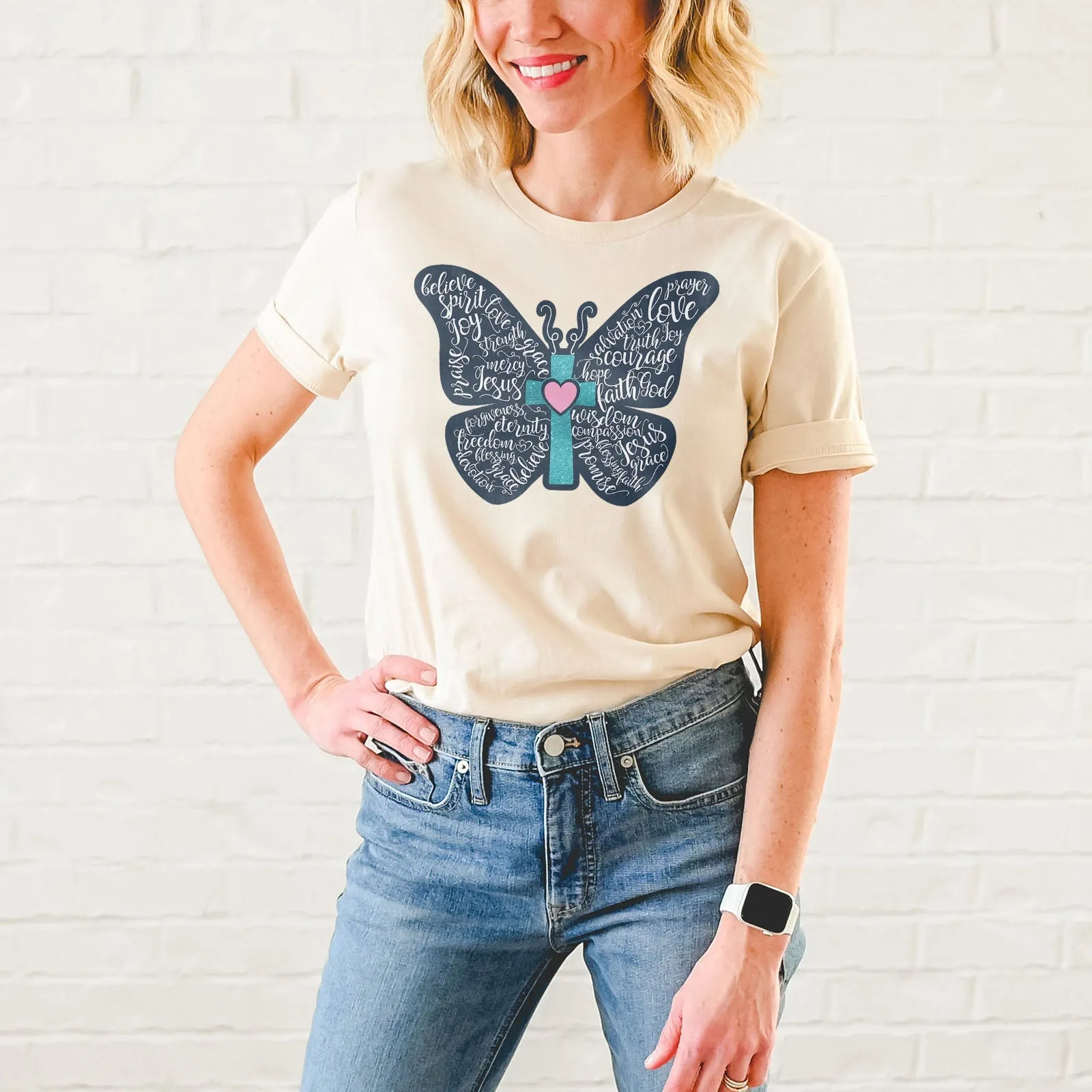 Christian Butterfly Tee Shirts For Women - Christian Shirts for Women - Religious Tee Shirts