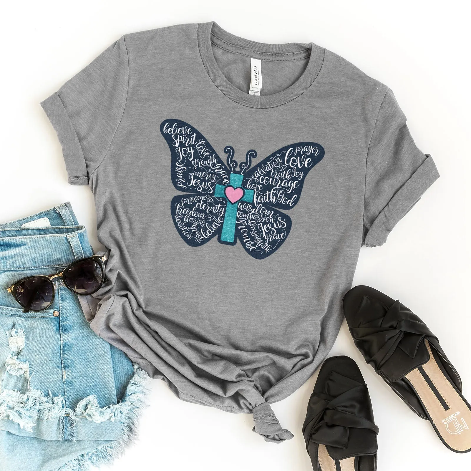 Christian Butterfly Tee Shirts For Women - Christian Shirts for Women - Religious Tee Shirts