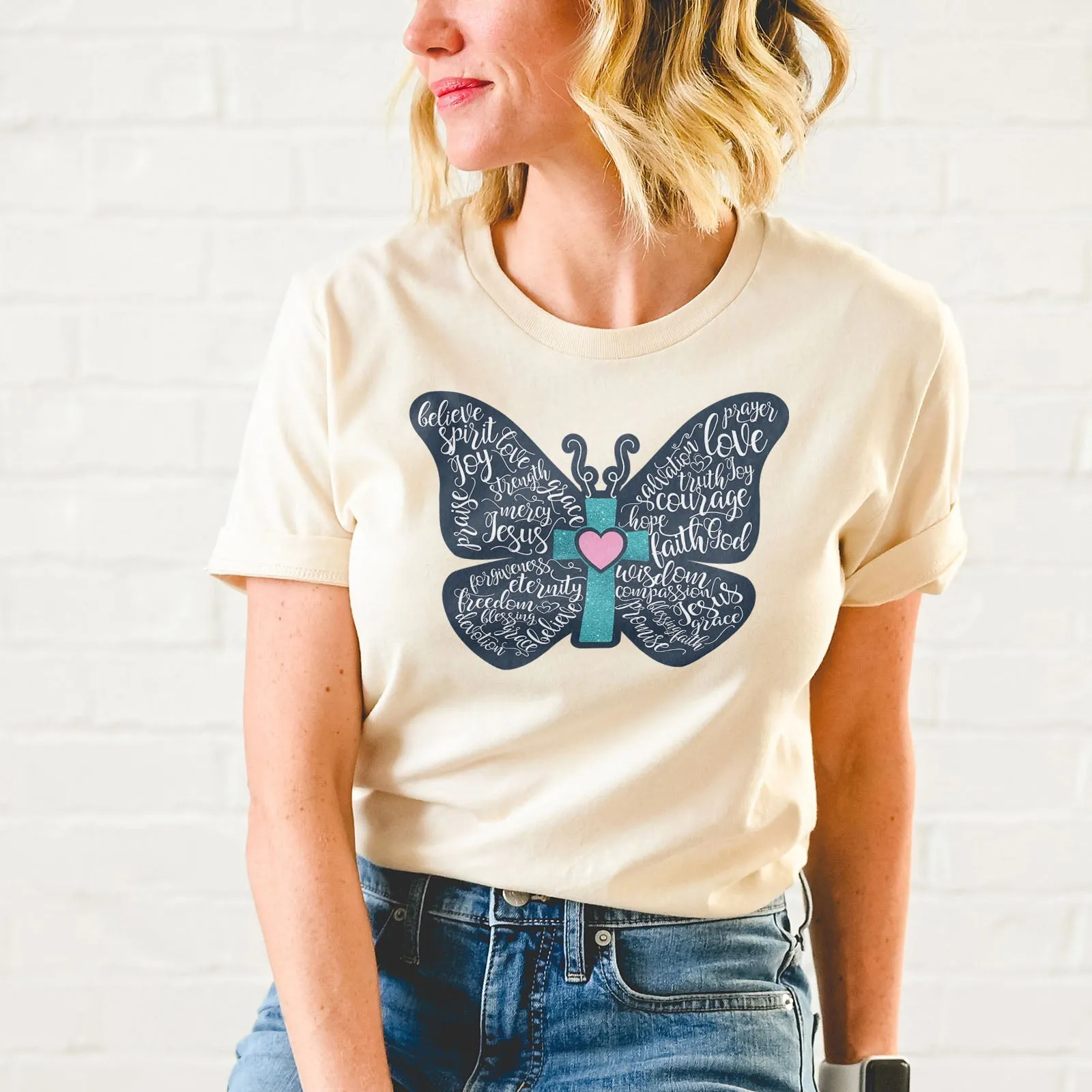 Christian Butterfly Tee Shirts For Women - Christian Shirts for Women - Religious Tee Shirts