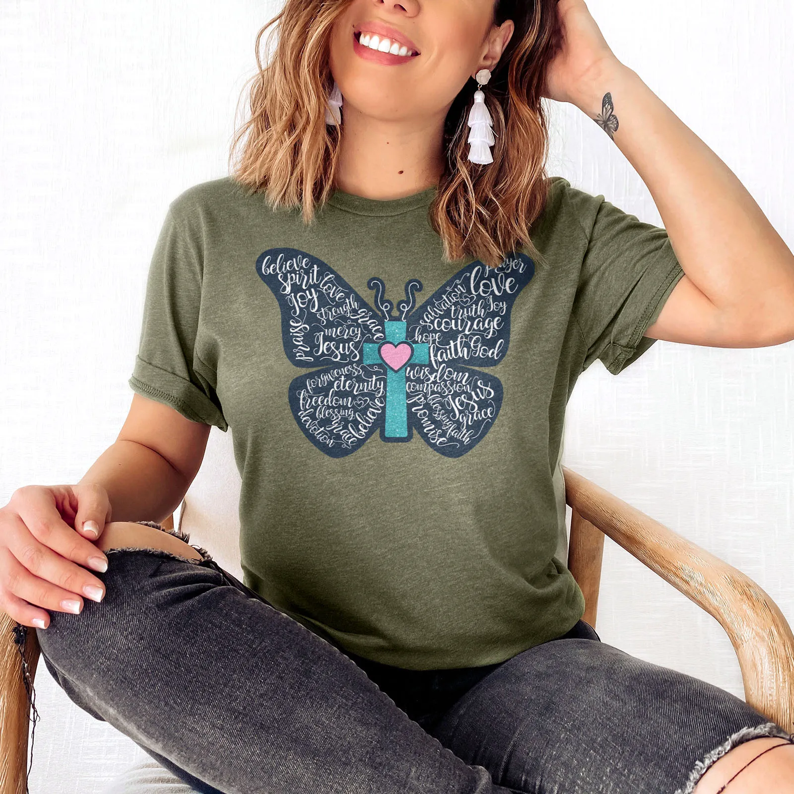 Christian Butterfly Tee Shirts For Women - Christian Shirts for Women - Religious Tee Shirts