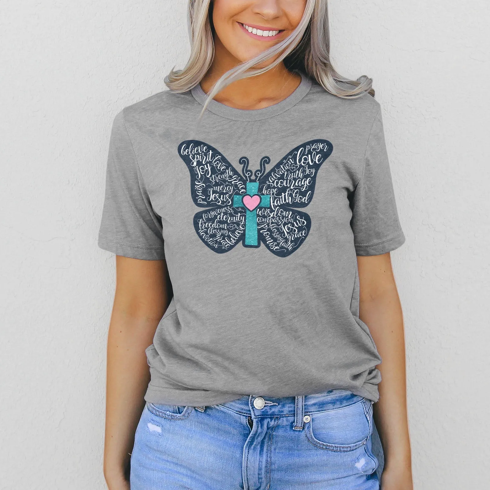 Christian Butterfly Tee Shirts For Women - Christian Shirts for Women - Religious Tee Shirts