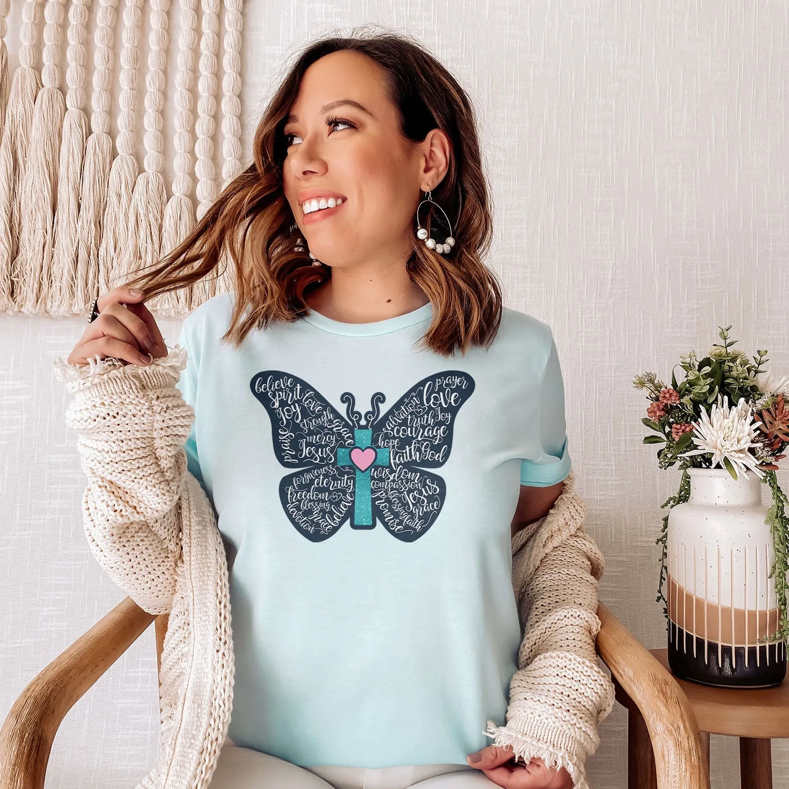 Christian Butterfly Tee Shirts For Women - Christian Shirts for Women - Religious Tee Shirts