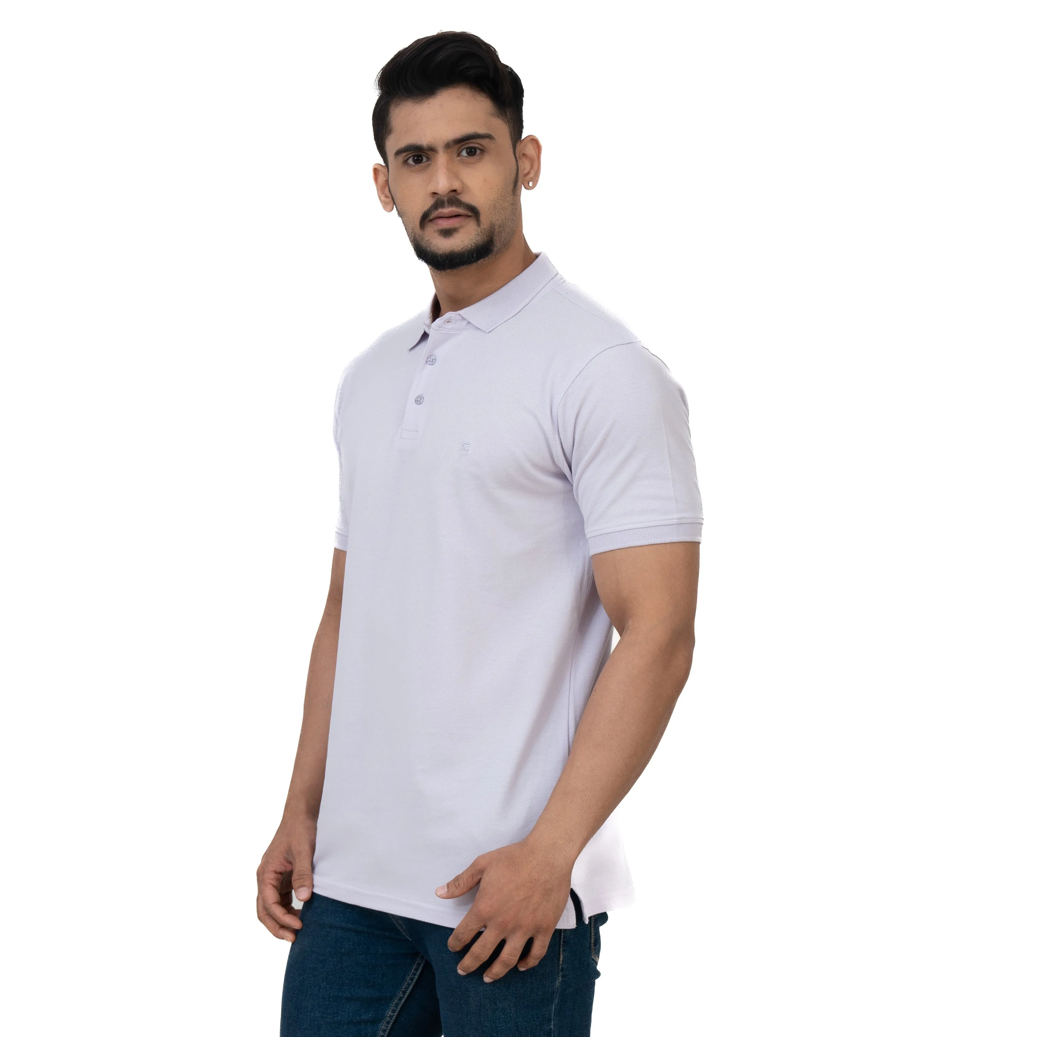 Cotstyle Cotton Fabrics Polo Short Length Plain Half Sleeve Casual & Daily Wear Men's T Shirts - Pack of 1 - Evening Haze Colour