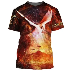 Faith Over Fear White Dove Cross 3D All Over Printed Shirt for Men and Women