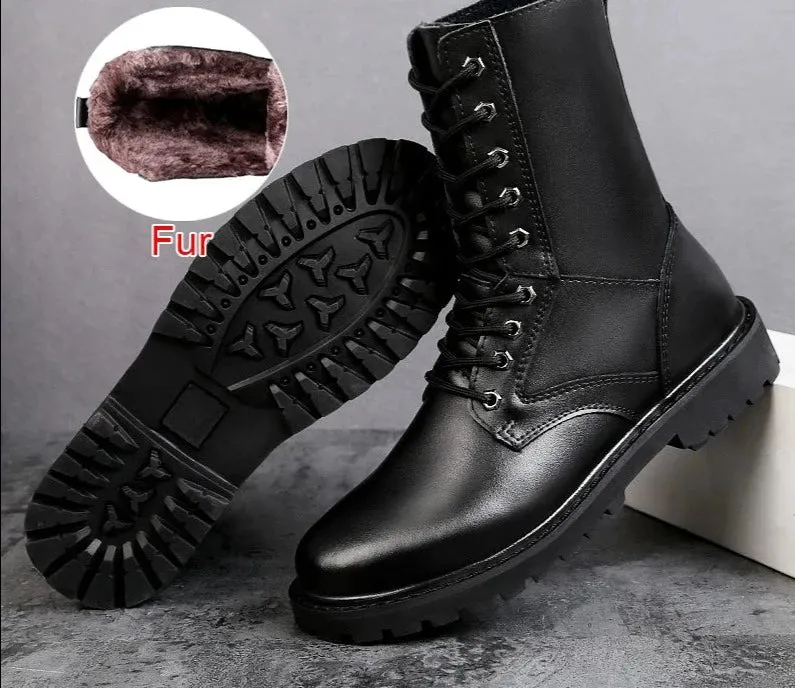 Fashion Casual Waterproof Genuine Leather Boots Lace Up Elevator Shoes Handmade Comfortable Mid-Calf Men Boots Size 35-46