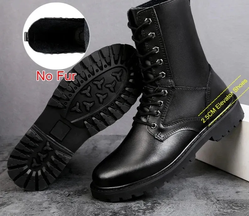 Fashion Casual Waterproof Genuine Leather Boots Lace Up Elevator Shoes Handmade Comfortable Mid-Calf Men Boots Size 35-46