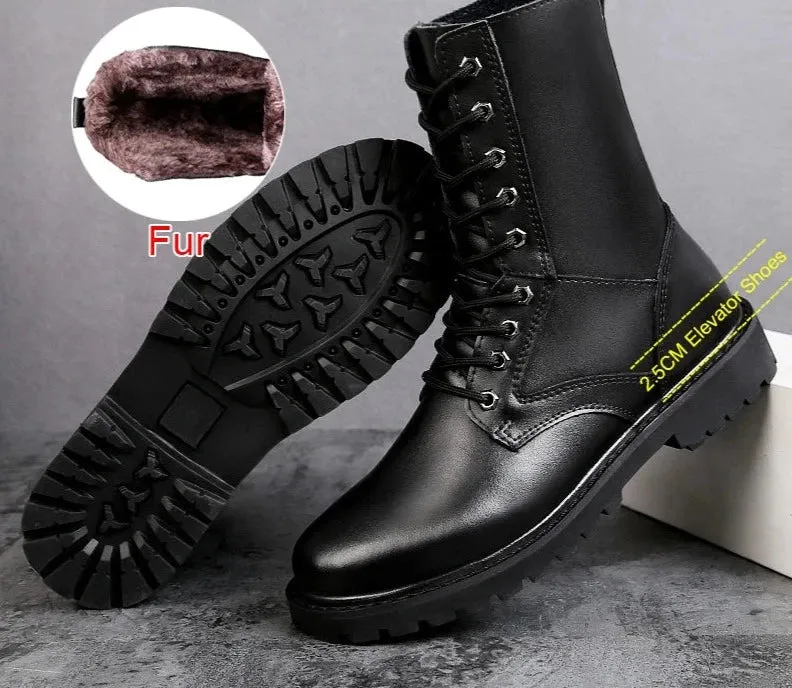 Fashion Casual Waterproof Genuine Leather Boots Lace Up Elevator Shoes Handmade Comfortable Mid-Calf Men Boots Size 35-46