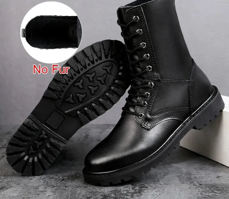 Fashion Casual Waterproof Genuine Leather Boots Lace Up Elevator Shoes Handmade Comfortable Mid-Calf Men Boots Size 35-46