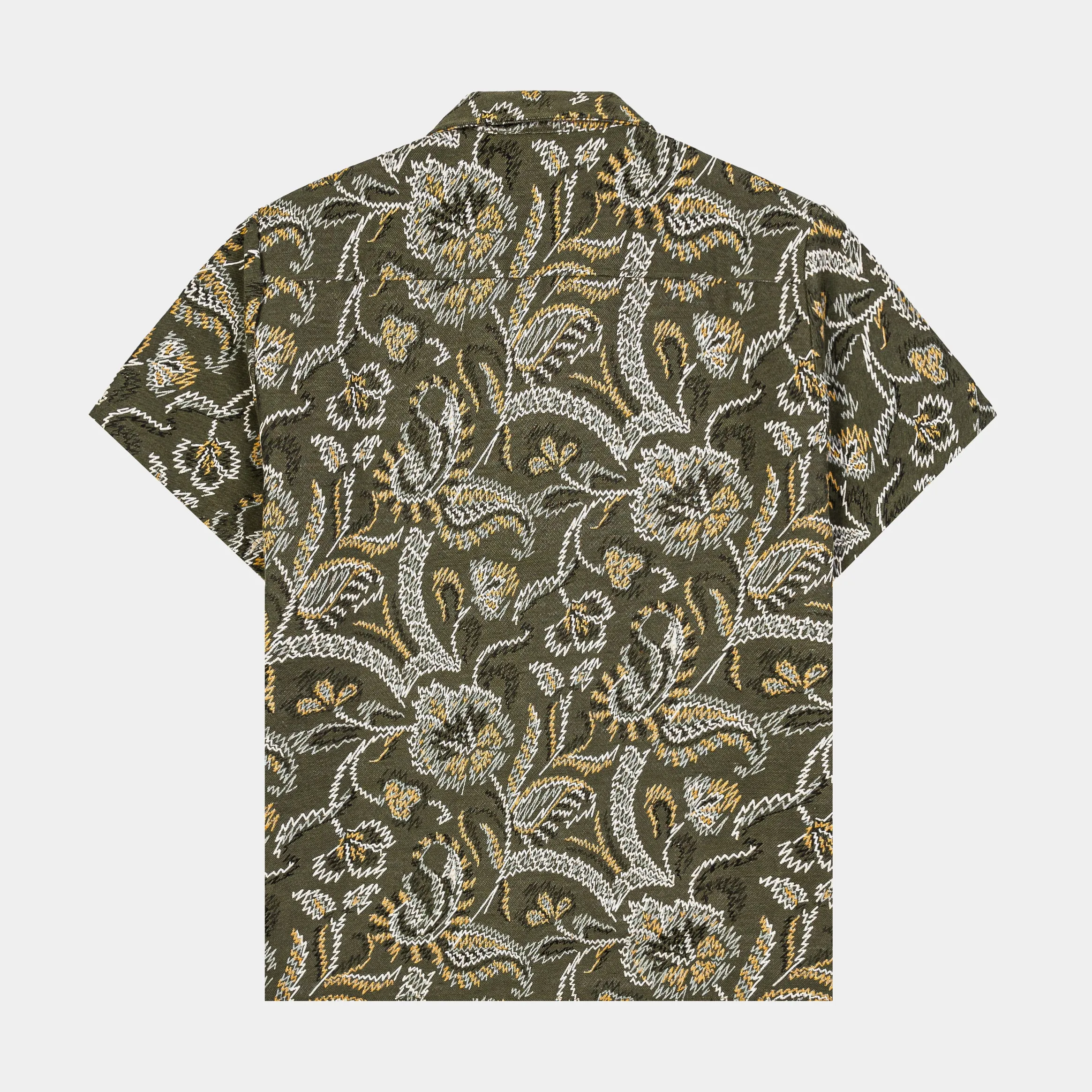 Floral Paisley Woven Mens Short Sleeve Shirt (Olive)