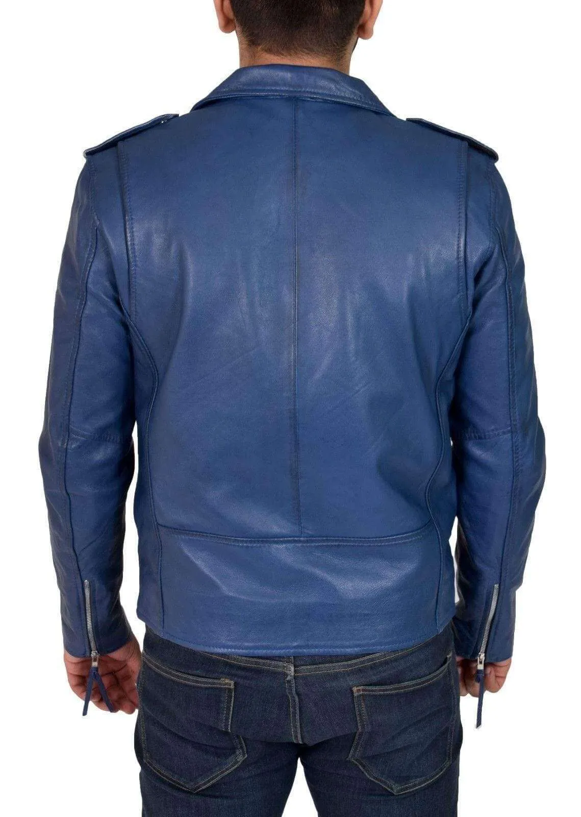 Genuine Blue Lambskin Leather Jacket Slim Fit Biker Motorcycle jacket