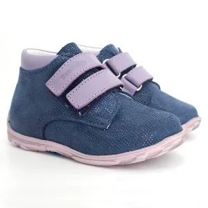 Girls Double Velcro Shoe In Navy and Purple