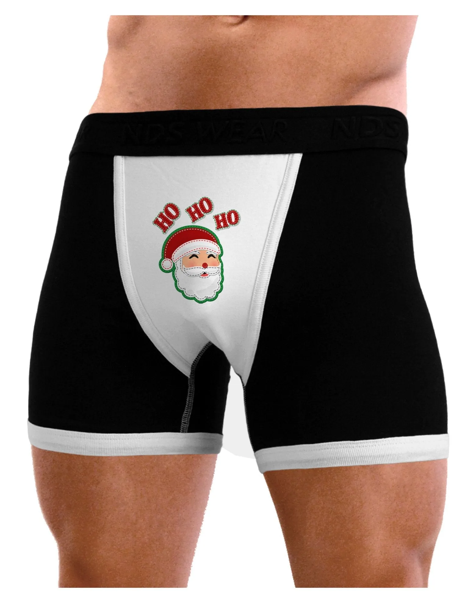 Ho Ho Ho Santa Claus Face Faux Applique Mens Boxer Brief Underwear