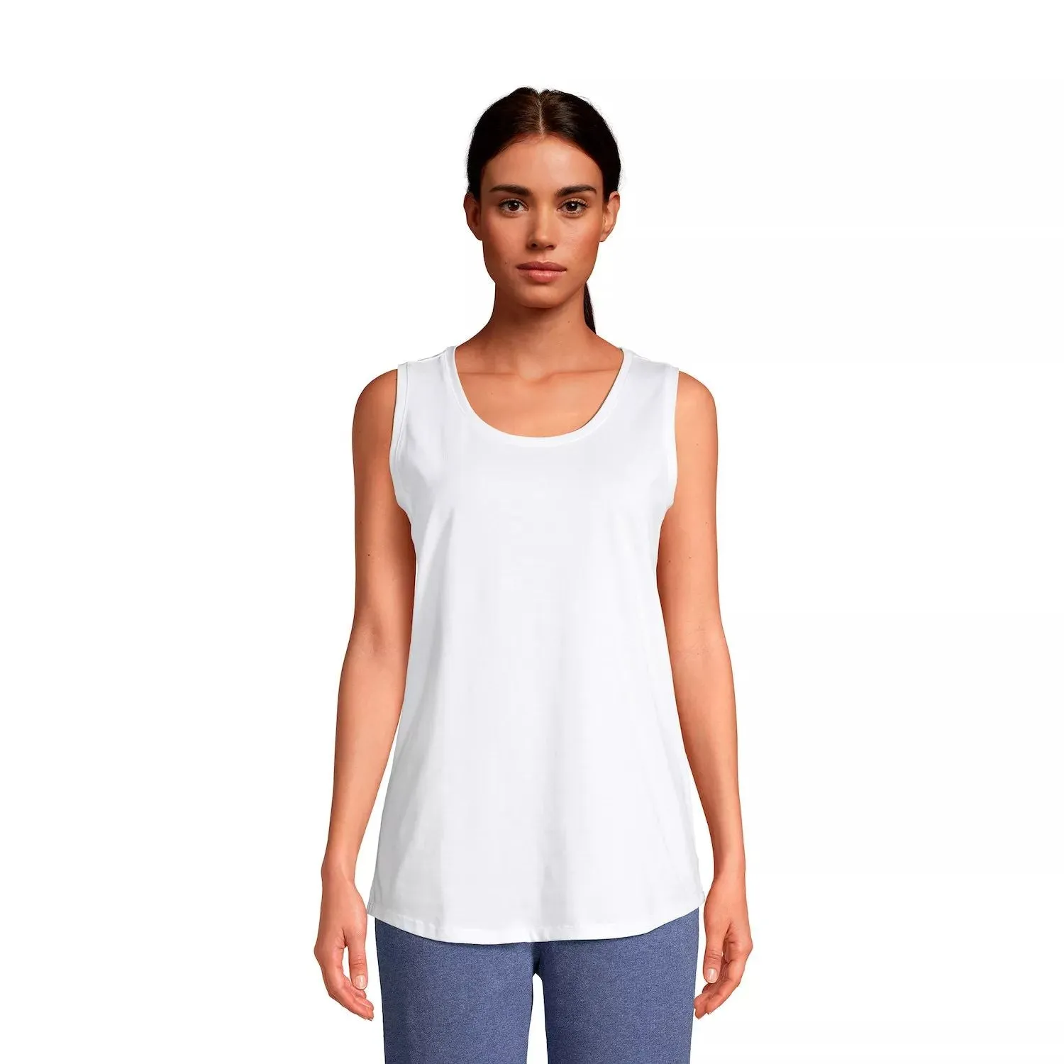 Lands' End Women's Lands' End Supima Crew Neck Cotton Tunic Tank Top, White