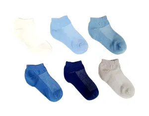 Little Team Cotton Rich Trainer Socks Blue Plain 6Pk (7-8yrs)