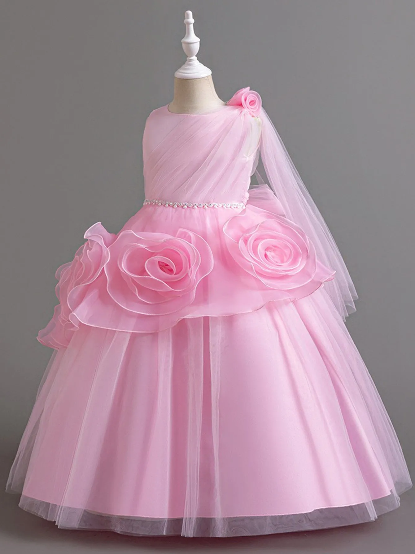 Long dress host mid-waist diamond dress organza flower skirt