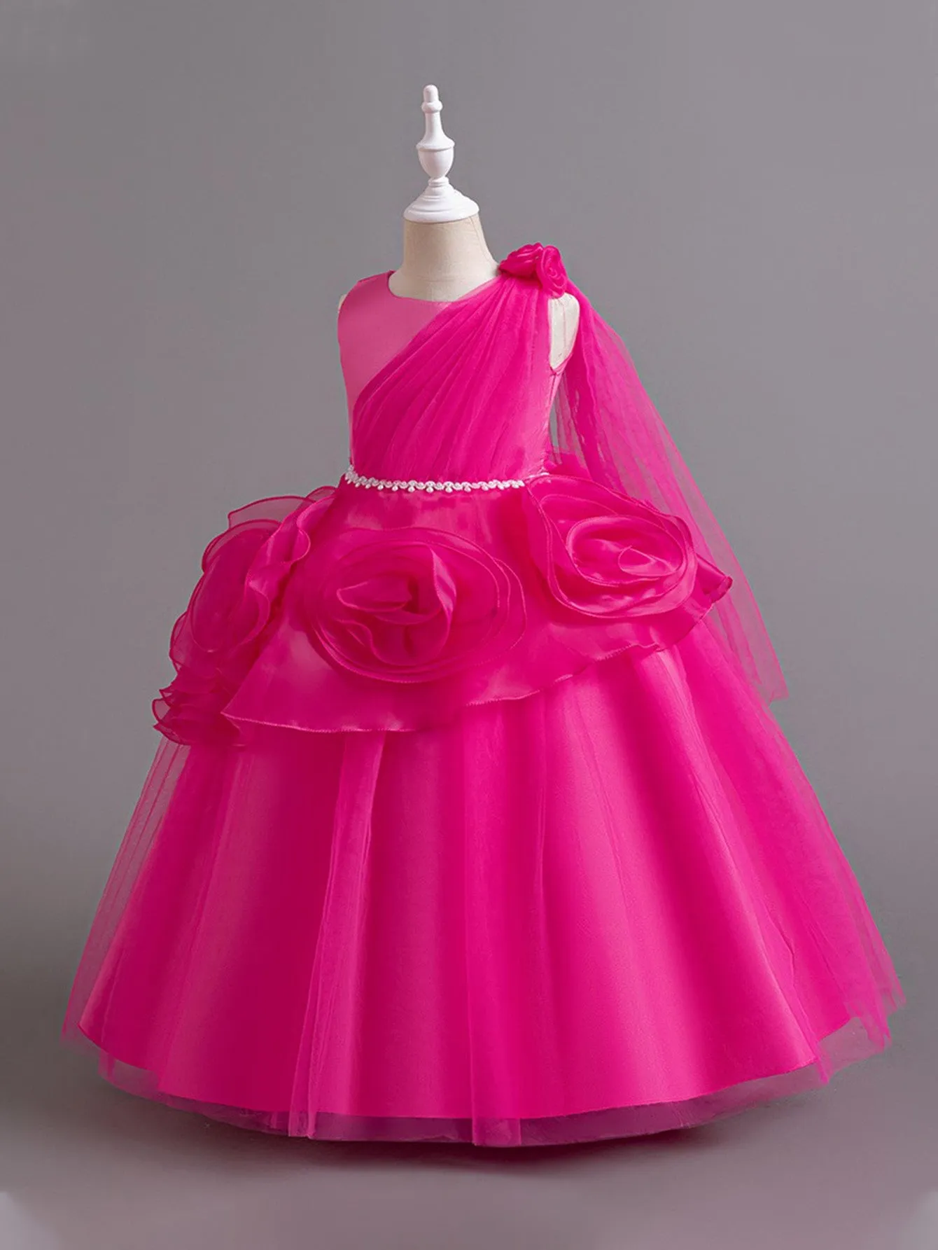 Long dress host mid-waist diamond dress organza flower skirt