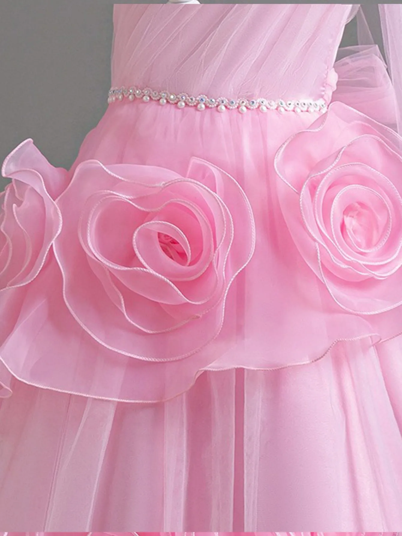 Long dress host mid-waist diamond dress organza flower skirt