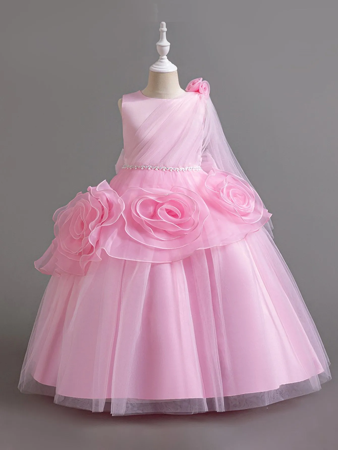 Long dress host mid-waist diamond dress organza flower skirt