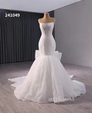 Luxury White Mermaid Wedding Dress Strapless Bridal Gowns With Bowknot 241049