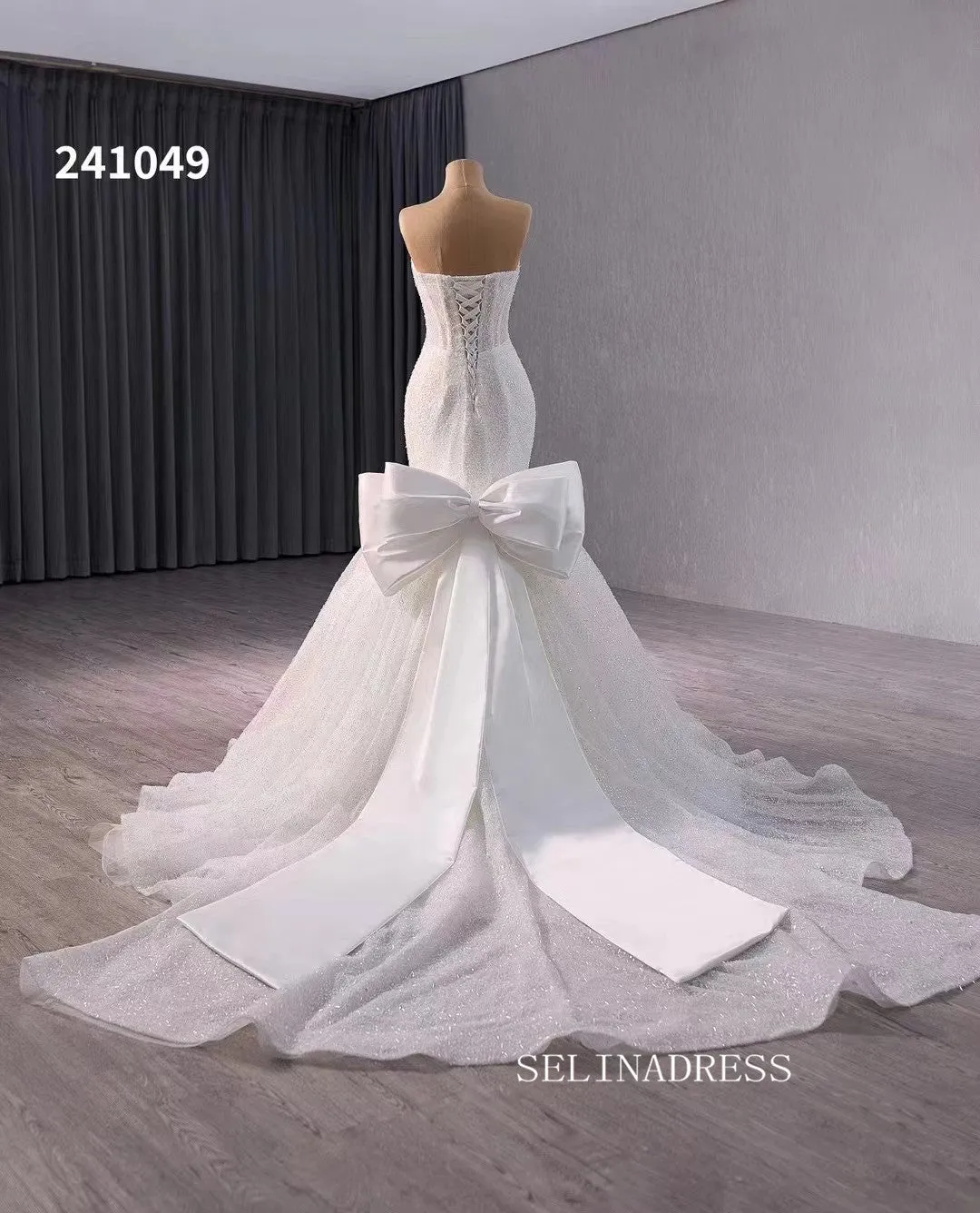 Luxury White Mermaid Wedding Dress Strapless Bridal Gowns With Bowknot 241049