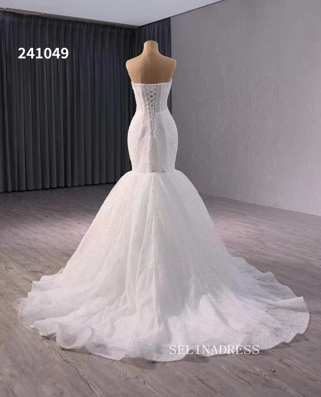 Luxury White Mermaid Wedding Dress Strapless Bridal Gowns With Bowknot 241049