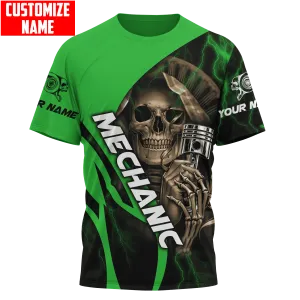 Mechanic 3D t shirt, Custom Name Mechanic Skull Shirts For Men And Women